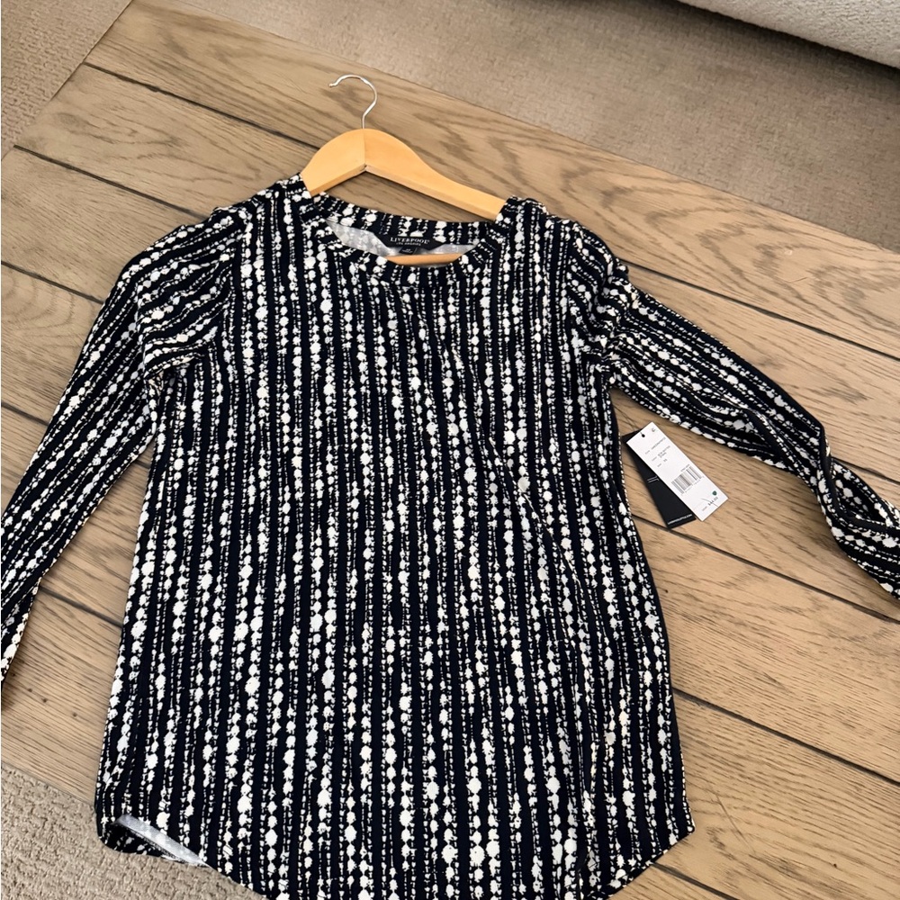 Liverpool Navy & White Vertical Dot Stripe Long-Sleeve Top